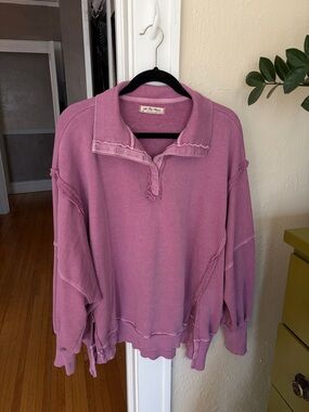 We The Free Mauve Snap-Trim Pullover Sweater